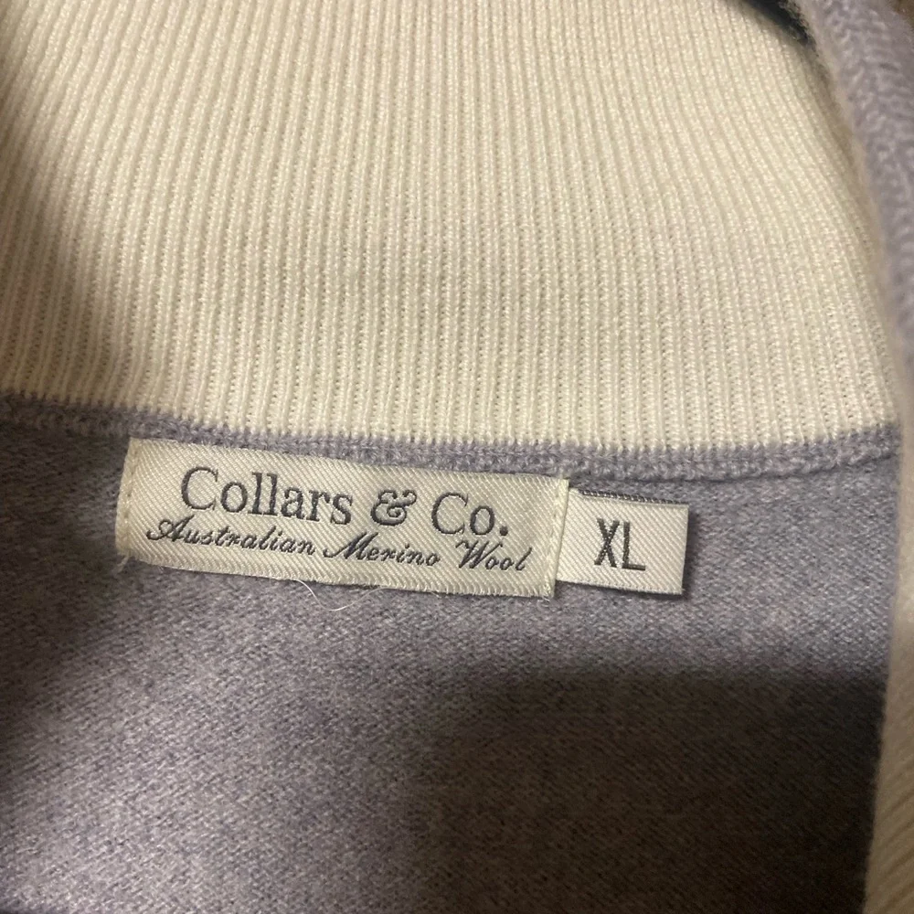 Collars & Co Australian Merino Wool Light Gray 1/4Zip Sweater Pullover XL